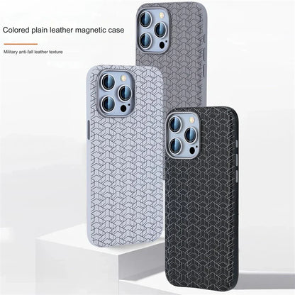 Matte Hard Leather Alloy Lens Geometric Lattices Case