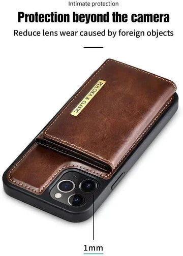 Puloka Leather Magnetic Detachable Flip Wallet MagSafe Phone Case