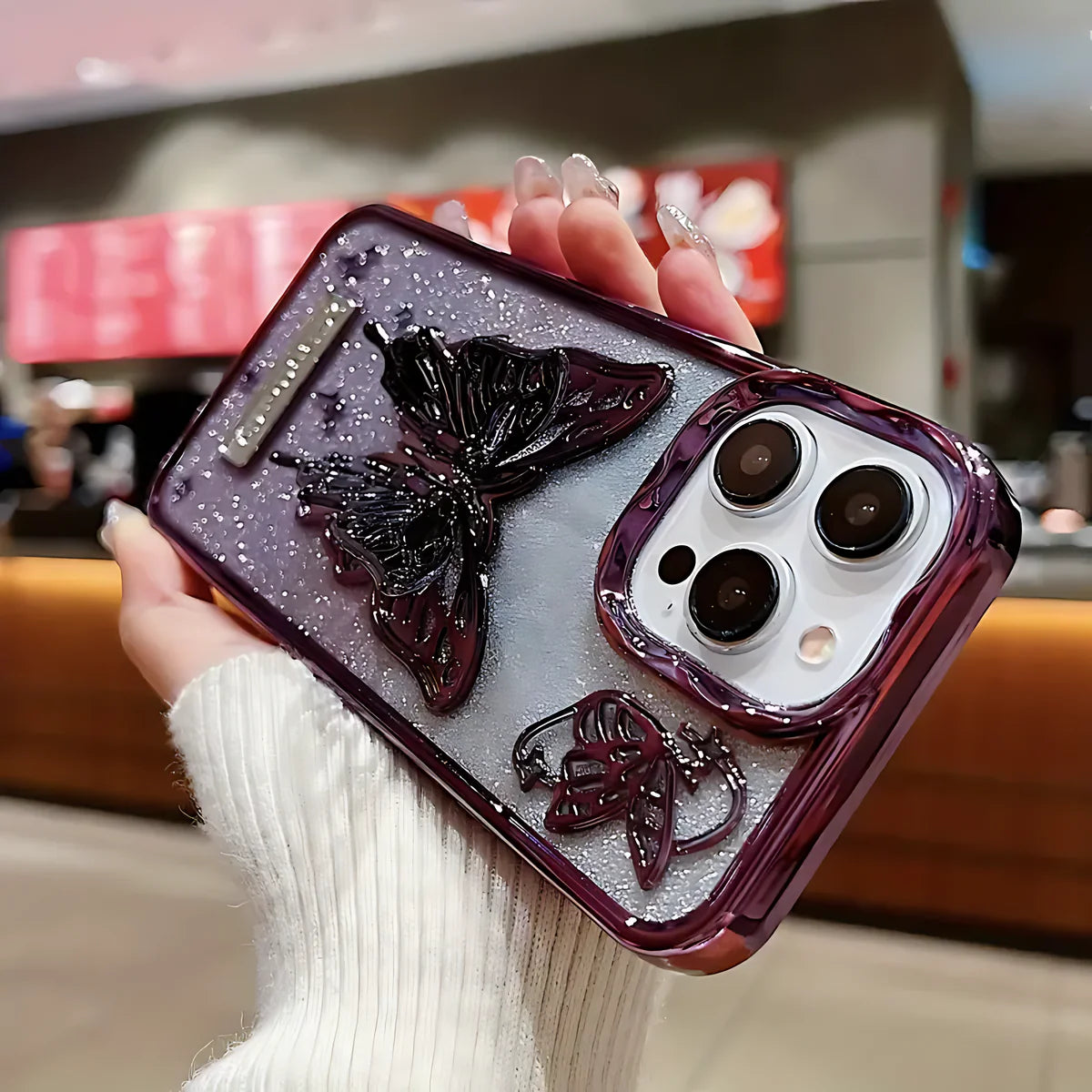 Three-Dimensional Butterfly Glitter Case