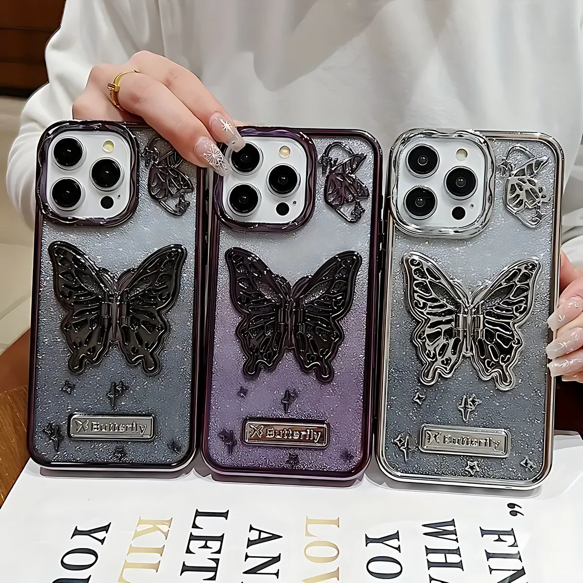 Three-Dimensional Butterfly Glitter Case