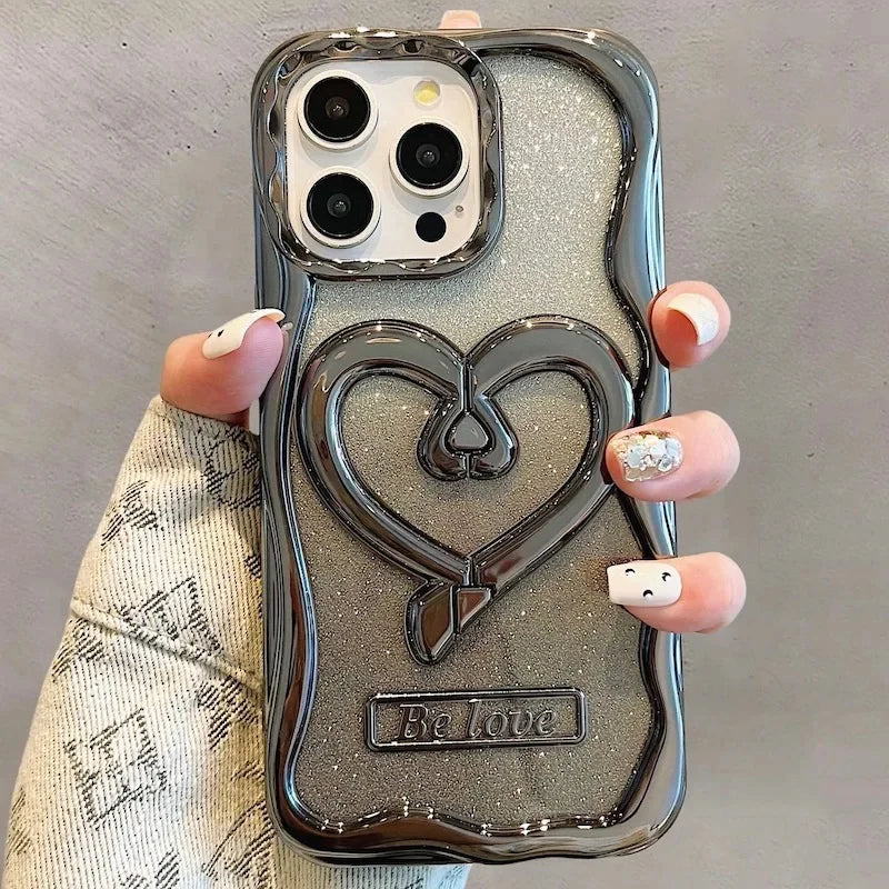 Hollow Heart Shape 3D Glitter Bracket Holder Case