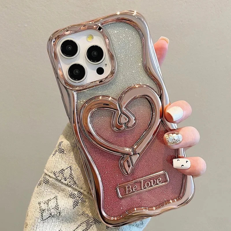 Hollow Heart Shape 3D Glitter Bracket Holder Case