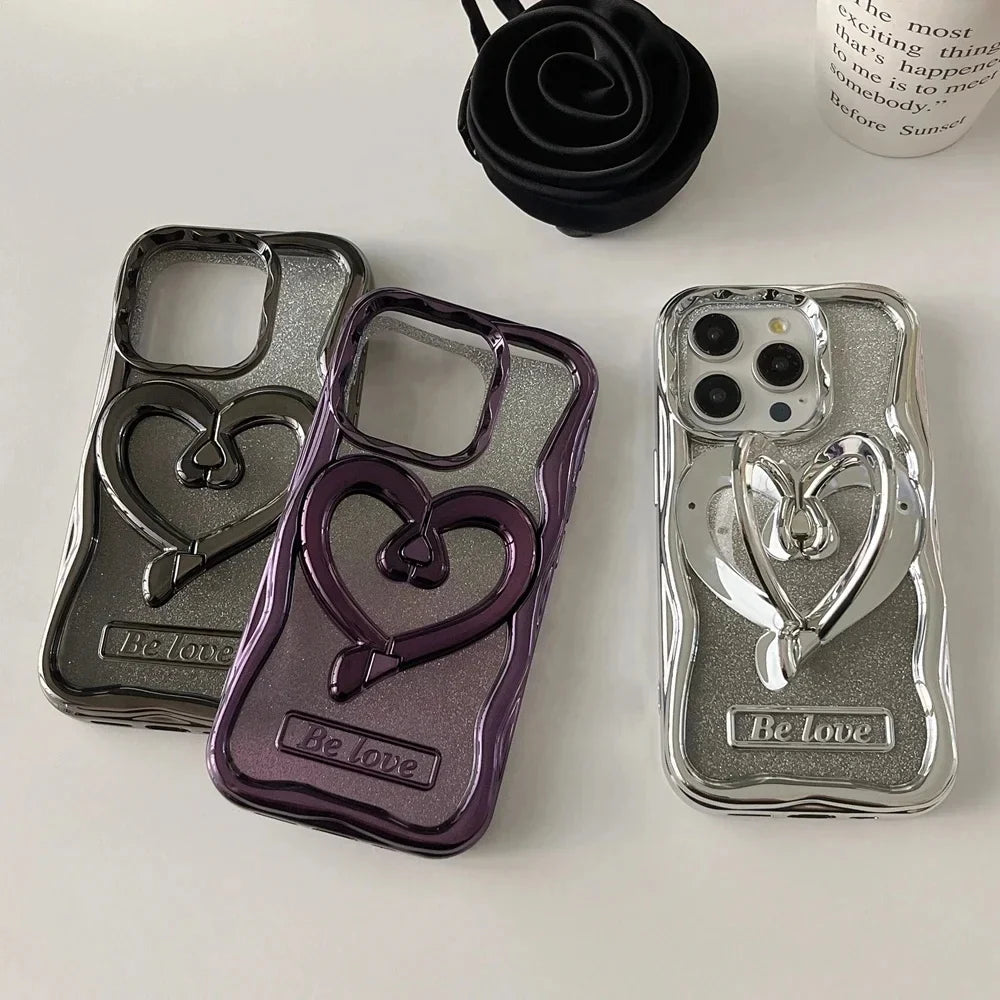 Hollow Heart Shape 3D Glitter Bracket Holder Case