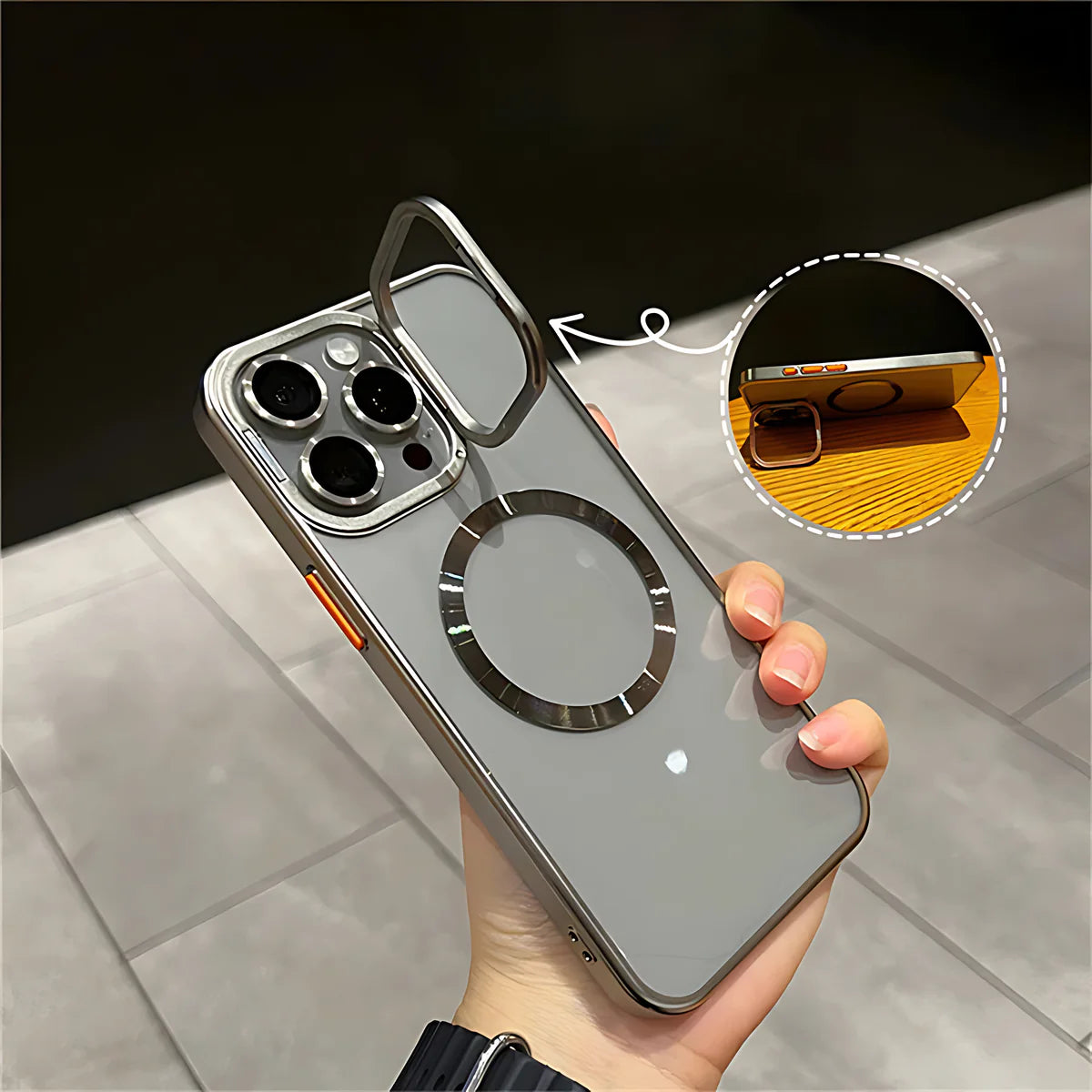 Transparent MagSafe Kickstand Case With Camera Rings